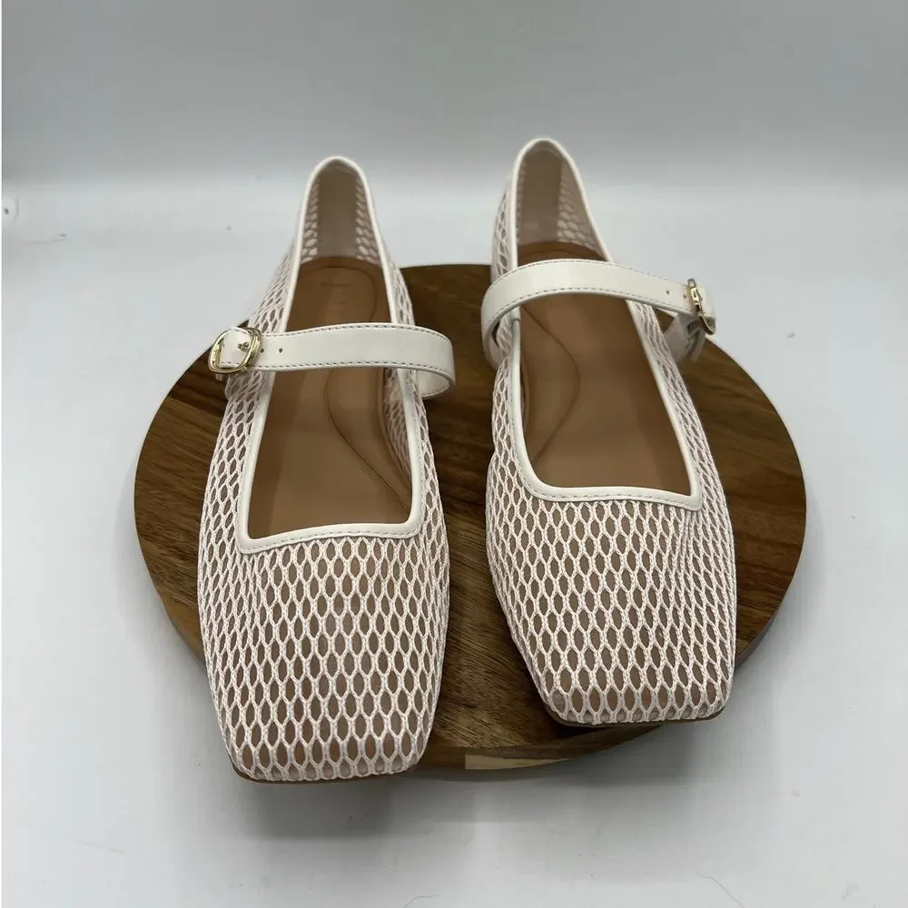 INC Jadis Mesh Mary Jane Flats - White Sheer Ballet Buckle NIB Size 9.5
